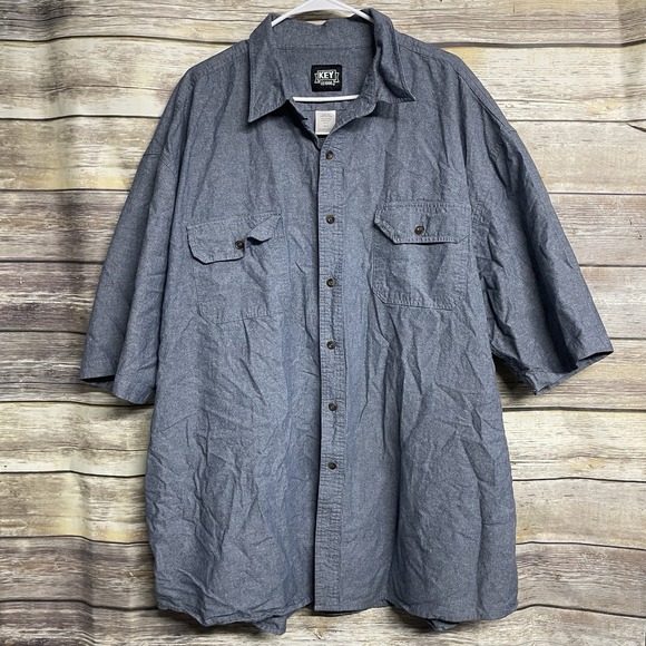 Key Mens 3XLT Chambray Work Shirt Short Sleeve Button Up Blue Cotton Workwear - Picture 1 of 6